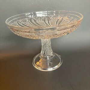 Elegant Antique Vintage Clear Doric Pattern Glass Pedestal Compote Bowl